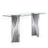 Clear Tempered Glass Top Console Table with Silver Mirror Finish and Stainless Steel Base