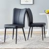 Set of 2 Black Dining Chairs, Curved Backrest and Cushion Seat with Black Metal Legs