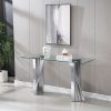 Clear Tempered Glass Top Console Table with Silver Mirror Finish and Stainless Steel Base