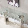 Clear Tempered Glass Top Console Table with Silver Mirror Finish and Stainless Steel Base