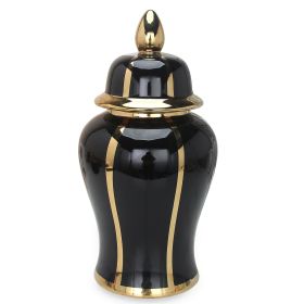 Black Linear Gilded Ginger Jar with Removable Lid