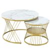 [VIDEO provided] ON-TREND Φ27.5'' & Φ17.7'' Nesting Coffee Table with Marble Grain Table Top, Golden Iron Frame Round Coffee Table, Set of 2