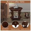 Solid Wood Retro Round End Table with Bottom Storage Shelf