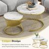 [VIDEO provided] ON-TREND Φ27.5'' & Φ17.7'' Nesting Coffee Table with Marble Grain Table Top, Golden Iron Frame Round Coffee Table, Set of 2