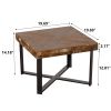 31.3"Modern Retro Splicing Square Coffee Table , Fir Wood Table Top with Cross Legs Metal Base (Set of 2 pcs )