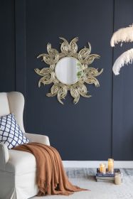 37" Sunburst Metal Decorative Mirror with Gold Finish