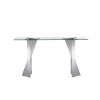 Clear Tempered Glass Top Console Table with Silver Mirror Finish and Stainless Steel Base