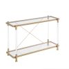 2 Tiered Golden Console Table with Tempered Glass and Open Bottom Shelf