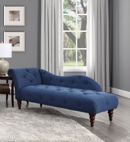 Blue Modern Traditional Button Tufted Detail Upholstery Style Chaise with Espresso Finish Legs