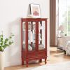 Lighted Glass Cabinet Glass Wine Cabinet Curio Display Cabinet with Adjustable Glass Shelves 2 Doors and 1 drawer Cabinet Bulb Included Cherry