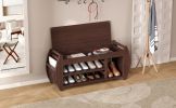 TREXM Retro Multifunctional Storage Bench with Cushion and Curved Side Panel for Entrance and Living Room (Espresso)