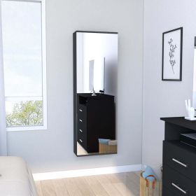 Wall Mounted Shoe Rack Mirror with Single Door and Black Wengue Finish