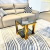 Stainless Steel End Table, Double-Layer, Black Tempered Glass End Table, for Bed Room, Living Room, Gold Color