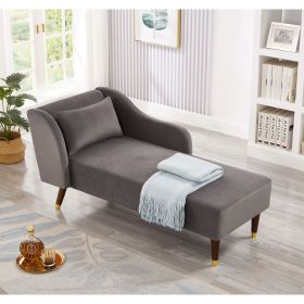 Gray Velvet Modern Chaise Lounge Chair with Removable Pillow and Tilted Backrest & Curved Armrests