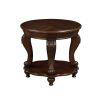 Solid Wood Retro Round End Table with Bottom Storage Shelf