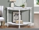 42'' Retro Circular Curved Half-Moon Console Table with Cloud Design Top and Open Shelf Solid Wood Frame and Legs, Milk White