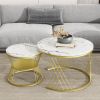 [VIDEO provided] ON-TREND Φ27.5'' & Φ17.7'' Nesting Coffee Table with Marble Grain Table Top, Golden Iron Frame Round Coffee Table, Set of 2