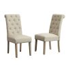 Set of 2 Tan Habit Solid Wood Dining Chairs with Tufted Parsons Backrest