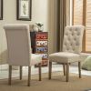 Set of 2 Tan Habit Solid Wood Dining Chairs with Tufted Parsons Backrest