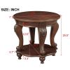 Solid Wood Retro Round End Table with Bottom Storage Shelf