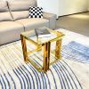 Golden Stainless Steel End Table, Double-Layer, Clear Tempered Glass End Table, for Bed Room, Living Room