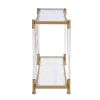 2 Tiered Golden Console Table with Tempered Glass and Open Bottom Shelf