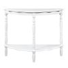 42'' Retro Circular Curved Half-Moon Console Table with Cloud Design Top and Open Shelf Solid Wood Frame and Legs, Milk White