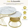 [VIDEO provided] ON-TREND Φ27.5'' & Φ17.7'' Nesting Coffee Table with Marble Grain Table Top, Golden Iron Frame Round Coffee Table, Set of 2