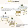 [VIDEO provided] ON-TREND Φ27.5'' & Φ17.7'' Nesting Coffee Table with Marble Grain Table Top, Golden Iron Frame Round Coffee Table, Set of 2