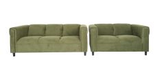 Green Suede Loveseat and Sofa Set with Solid Wood Frame