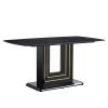 Rectangular 63" Marble Dining Table, Luxurious Dining Room Table with Faux Marble Top and U-Shape MDF Base