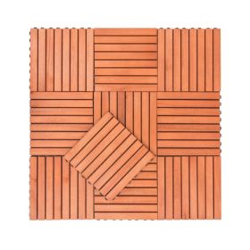 8-Slat Reddish Brown Wood Interlocking Deck Tiles - Set of 10