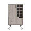 Manhattan L Bar Cabinet; Eight Built-in Wine Rack; Single Door -Light Gray