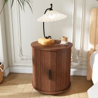 Mid Century Modern Cylinder End Table with Built-in Charging Station, Sliding Door, 2-Tier Storage and USB Port & AC Outlet Mid Century Modern Cylinder End Table with Built-in Charging Station, Sliding Door, 2-Tier Storage and USB Port & AC Outlet