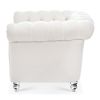 White Teddy Velvet Fabric Chair, Tufted Button Backrest and Armrest with Nailhead Trim and Sturdy Clear Acrylic Legs