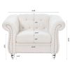 White Teddy Velvet Fabric Chair, Tufted Button Backrest and Armrest with Nailhead Trim and Sturdy Clear Acrylic Legs