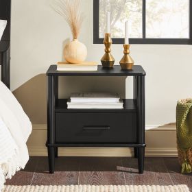 Black Transitional Solid Wood Spindle Nightstand with 1 Drawer and Open Shelf for Storage or Display