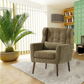 Chenille Upholstered Modern Accent Chair with Matching Waist Pillow and Wood Legs with Foot Pads