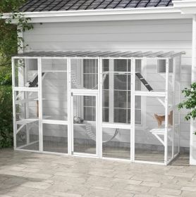 Outdoor Catio Playground Window Box Enclosure with Weather Protection Roof, Door, Ramps, Sleeping Boxes, Scratching Posts and Bridges