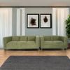 Green Suede Loveseat and Sofa Set with Solid Wood Frame