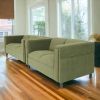 Green Suede Loveseat and Sofa Set with Solid Wood Frame