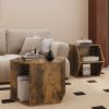 Set of 2 Hexagonal Antique Wood Coffee Table with Nightstand