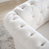 White Teddy Velvet Fabric Chair, Tufted Button Backrest and Armrest with Nailhead Trim and Sturdy Clear Acrylic Legs