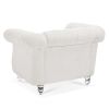 White Teddy Velvet Fabric Chair, Tufted Button Backrest and Armrest with Nailhead Trim and Sturdy Clear Acrylic Legs