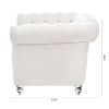 White Teddy Velvet Fabric Chair, Tufted Button Backrest and Armrest with Nailhead Trim and Sturdy Clear Acrylic Legs