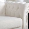 White Teddy Velvet Fabric Chair, Tufted Button Backrest and Armrest with Nailhead Trim and Sturdy Clear Acrylic Legs