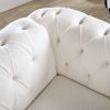 White Teddy Velvet Fabric Chair, Tufted Button Backrest and Armrest with Nailhead Trim and Sturdy Clear Acrylic Legs