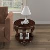 Solid Wood Retro Round End Table with Bottom Storage Shelf