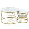 [VIDEO provided] ON-TREND Φ27.5'' & Φ17.7'' Nesting Coffee Table with Marble Grain Table Top, Golden Iron Frame Round Coffee Table, Set of 2