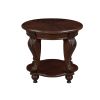 Solid Wood Retro Round End Table with Bottom Storage Shelf